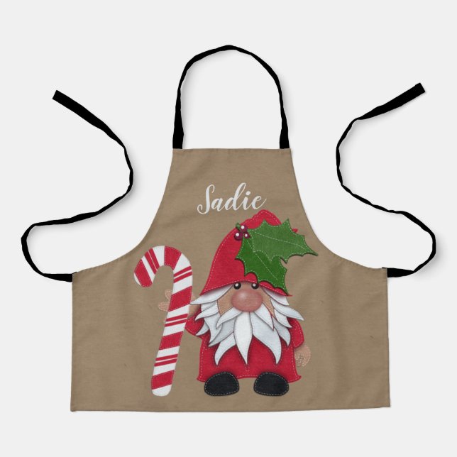 Gnome with Candy Cane Personalize Apron (Front)