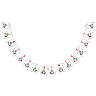 Gnome with Christmas Tree Hat and Gift - Birthday Bunting Flags