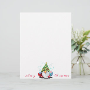 Gnome with Christmas Tree Hat and Gift - Christmas Letterhead