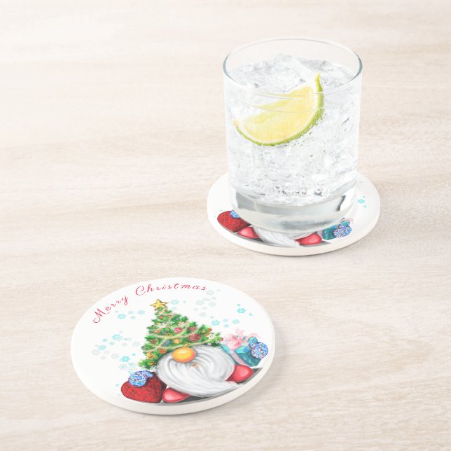 Gnome with Christmas Tree Hat and Gift Coaster (Side)
