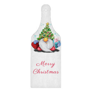 Gnome with Christmas Tree Hat and Gift For You Cutting Board
