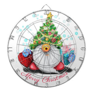 Gnome with Christmas Tree Hat and Gift For You Dartboard