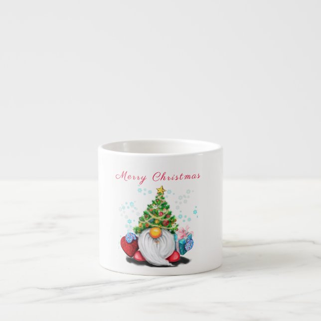 Gnome with Christmas Tree Hat and Gift For You Espresso Cup (Front)
