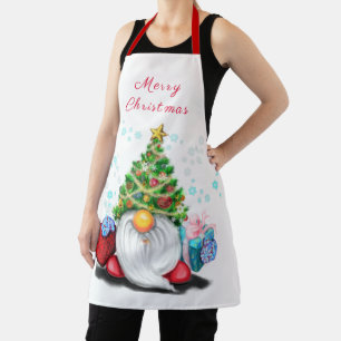 Gnome with Christmas Tree Hat and Gift - Fun Apron