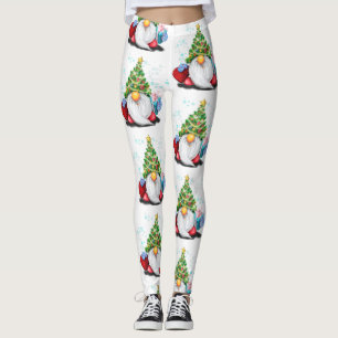 Gnome with Christmas Tree Hat and Gift Leggings