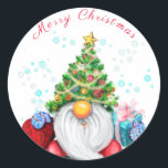 Gnome with Christmas Tree Hat Gift Sticker<br><div class="desc">Stickers with Cute Gnome with Christmas Tree Hat and Gift - Fun Cartoon Drawing - Choose / Add Your Unique Text / Name / Colour - Make Your Special Sticker Gift - Resize and move or remove and add elements / text with customization tool ! Drawing and Design by MIGNED....</div>