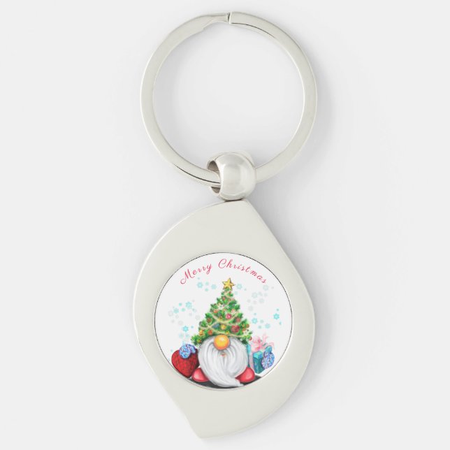 Gnome with Christmas Tree Hat Keychain Gift (Front)