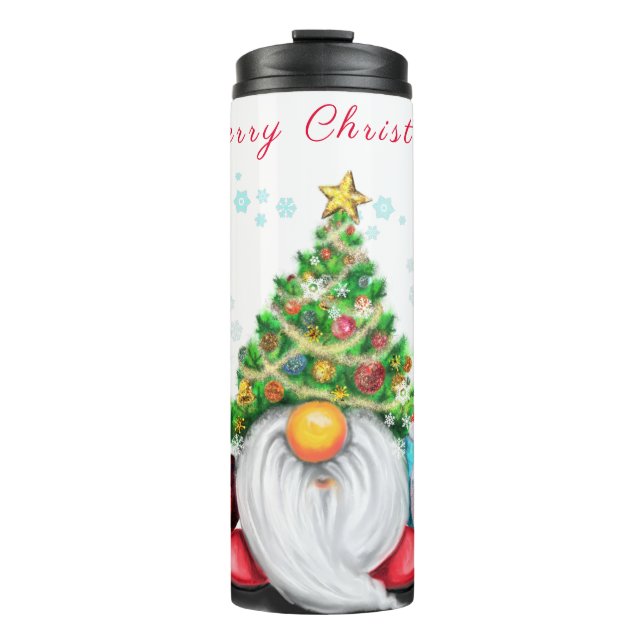 Gnome with Christmas Tree Hat Thermal Tumbler (Front)