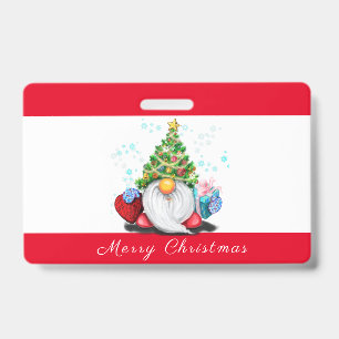 Gnome with Gift Christmas Party Badge
