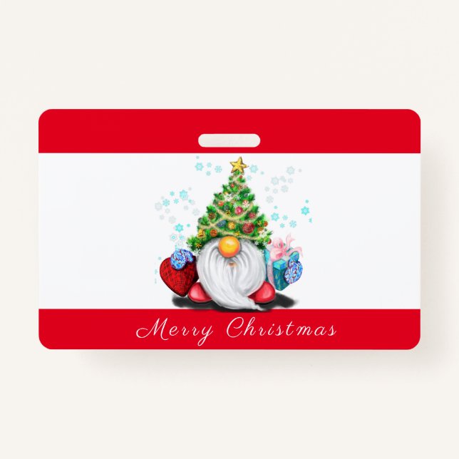 Gnome with Gift Christmas Party Badge (Front)