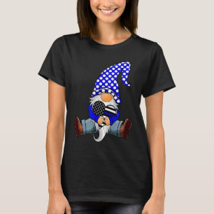 Gnome With Heart American Flag Heart Blue Line Pol T-Shirt