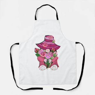 Gnome with pink roses Valentine day flower fairy Apron
