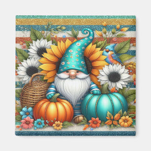 Gnome With Pumpkins And Flowers Magnet