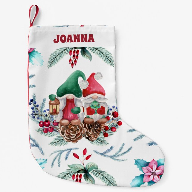 Gnome with Red & Green hat  Small Christmas Stocking (Front)