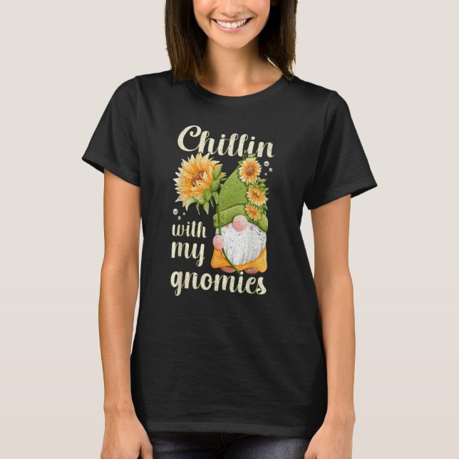 Gnome with sunflower  spring motif with garden gno T-Shirt (Front)