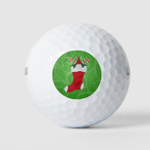 Gnome With White Beard Candy Canes in Stocking Golf Balls