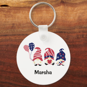 Gnomes 4th of July, 2-sided Round Aluminum Keychain