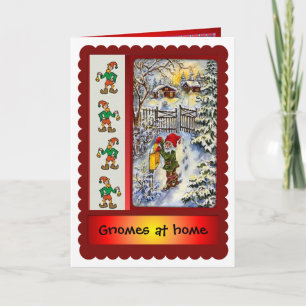 Gnomes at home for Christmas Holiday Card