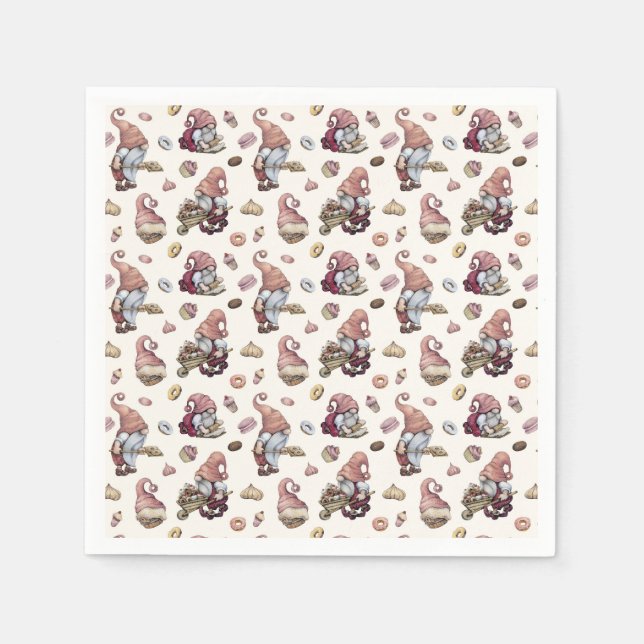 Gnomes Baking Cupcakes Doughnuts Trendy Adorable Napkin (Front)