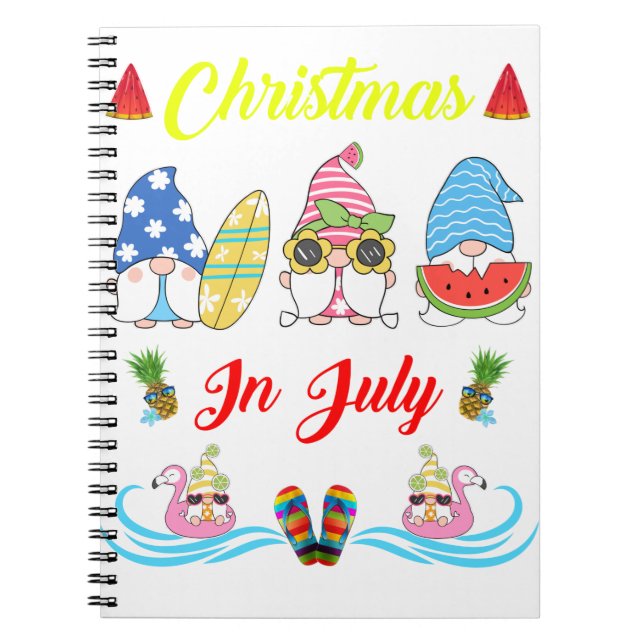 Gnomes Christmas In July Summer Notebook (Front)