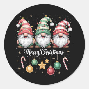 Gnomes Christmas Light Family Gnome Xmas Matching Classic Round Sticker