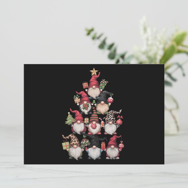 Gnomes Christmas Tree Funny Xmas Holidays Holiday Card (Standing Front)