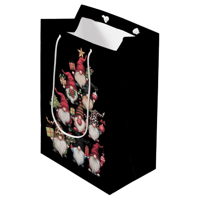 Gnomes Christmas Tree Funny Xmas Holidays Medium Gift Bag (Front Angled)