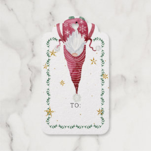 Gnomes Christmas Watercolor Holiday Gold Stars Gift Tags