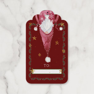 Gnomes Christmas Watercolor Red Holiday Gold Stars Gift Tags
