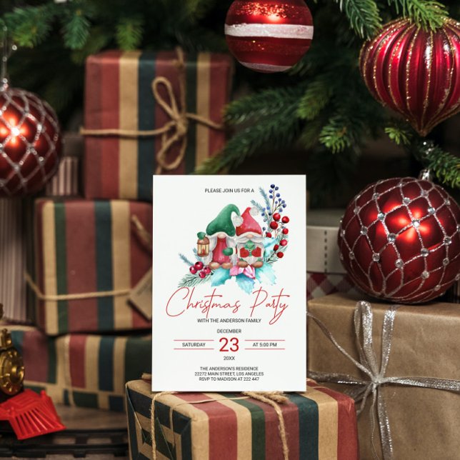 Gnomes de Noël & Poinsettia Invitation (Créateur téléchargé)