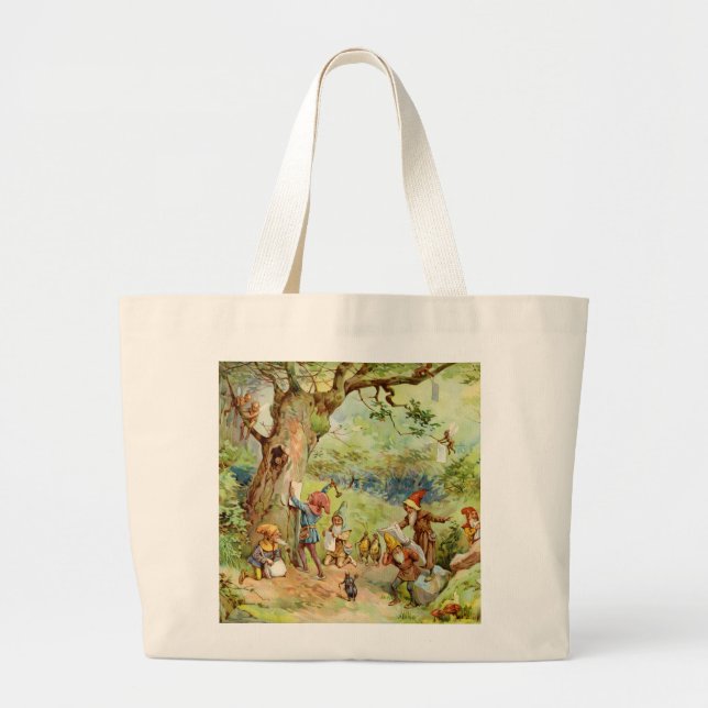 Gnomes, Elves and Fairies in the Magical Forest Large Tote Bag (Front)