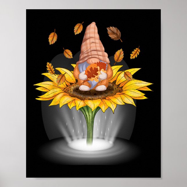 Gnomes Fall Leaf Tree Autumn Beam Sunflower Thanks Poster (Front)