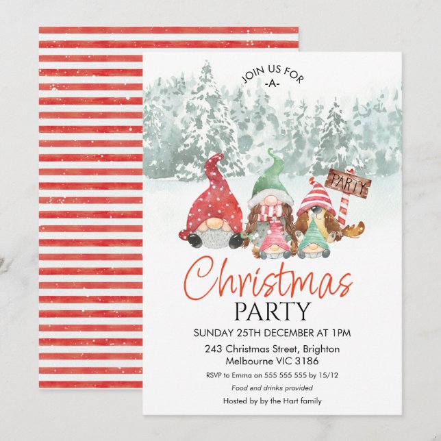 Gnomes Famille des quatre fêtes de Noël Invitation (Devant / Derrière)