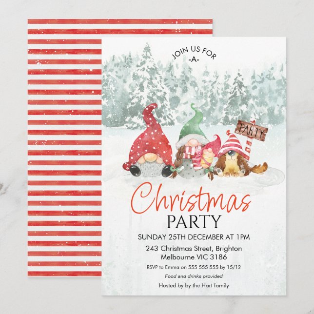 Gnomes Family with Baby Christmas Party Invitation (Front/Back)
