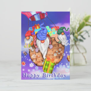 Gnomes Flying A Balloon and Gives Gifts - Birthday