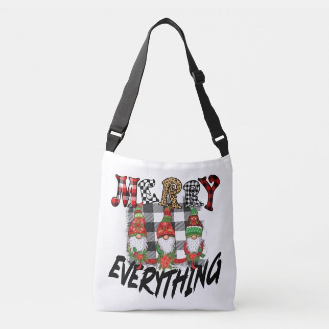 Gnomes Funny Merry Everything Black White Plaid Crossbody Bag (Front)