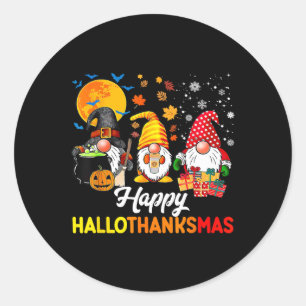 Gnomes Halloween Thanksgiving Christmas Happy Hall Classic Round Sticker