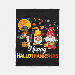 Gnomes Halloween Thanksgiving Christmas Happy Hall Fleece Blanket
