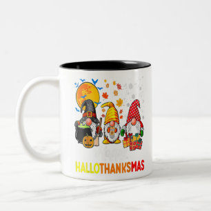 Gnomes Halloween Thanksgiving Christmas Happy Hall Two-Tone Coffee Mug