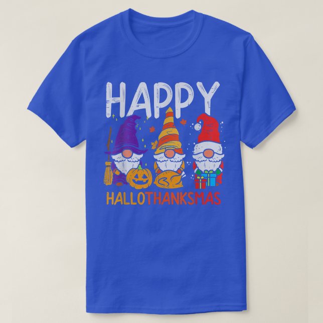 Gnomes Happy Hallothanksmas Halloween Thanksgiving T-Shirt (Design Front)