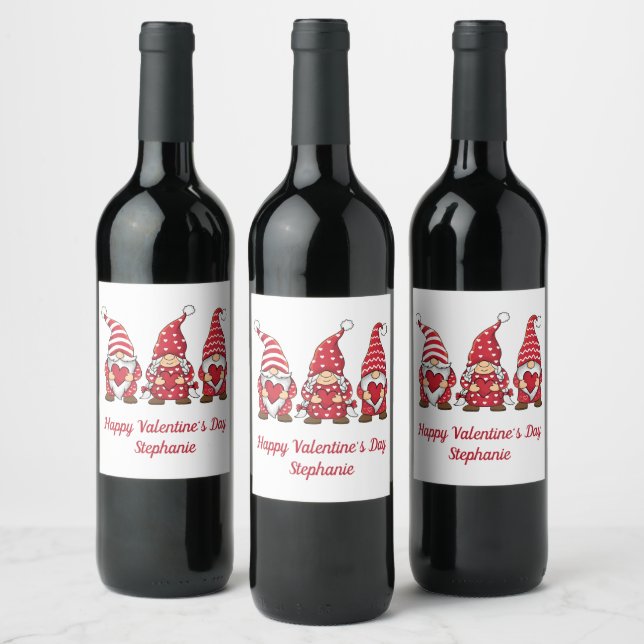 Gnomes Happy Valentine's Day personalized Wine Label (Bottles)