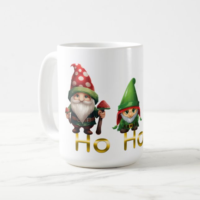 Gnomes Ho Ho Ho Christmas Coffee Mug (Front Left)