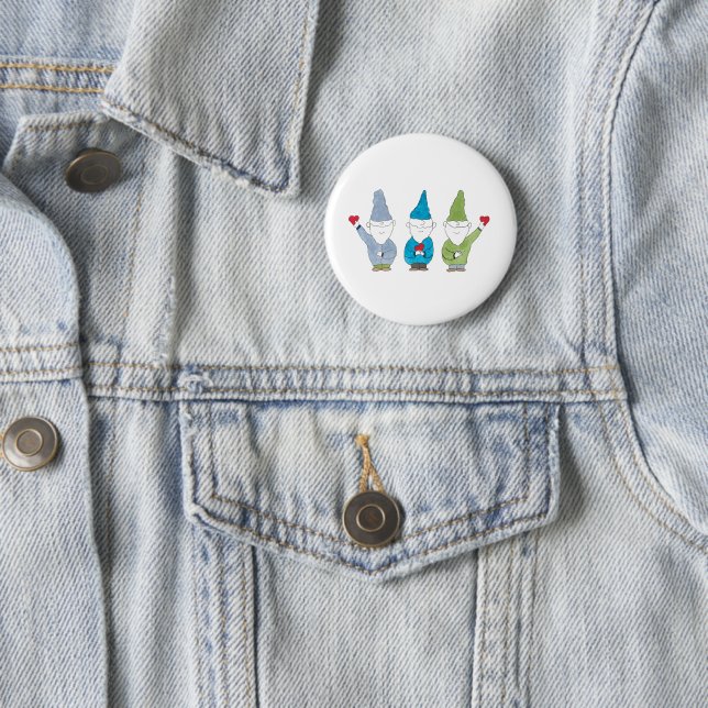 Gnomes Holding Hearts  2 Inch Round Button (In Situ)