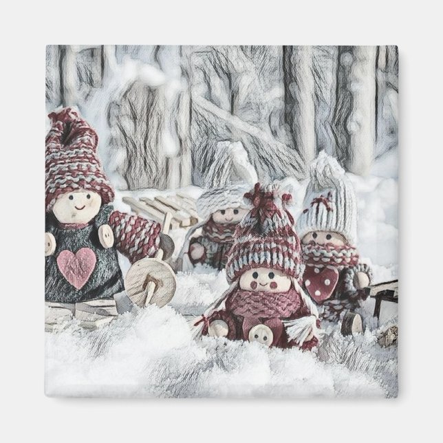 Gnomes in a Winter Scenery Magnet (Front)