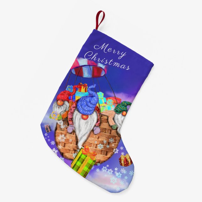 Gnomes In Balloon Gives Gifts Christmas Stocking (Front (Hanging))