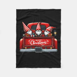 Gnomes In Red Truck Merry Christmas Pajama Family Fleece Blanket