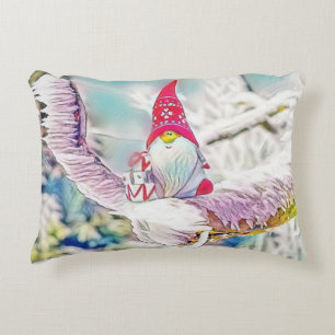 Gnomes in the snow watercolor painting accent pillow