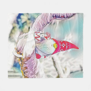 Gnomes in the snow watercolor painting fleece blanket