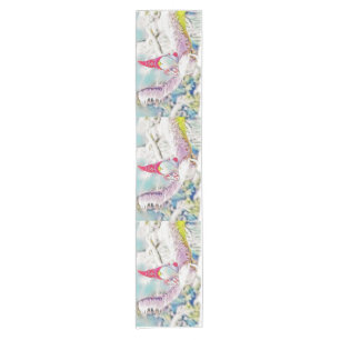 Gnomes in the snow watercolor painting  short table runner