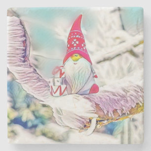 Gnomes in the snow watercolor painting  stone coaster